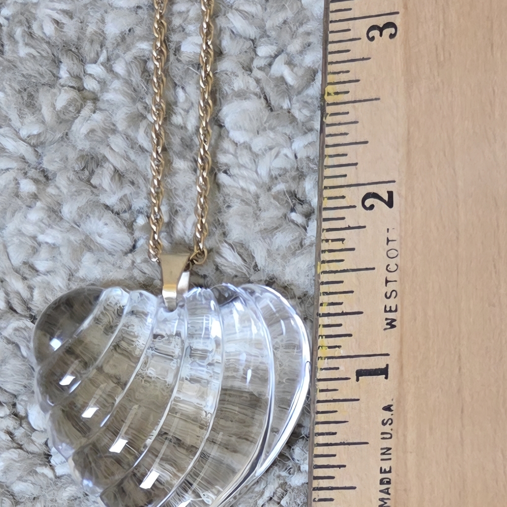 Giorgio Baccarat Vintage Clear Crystal Ribbed Heart Pendant w/Gold Tone Necklace - Picture 8 of 10